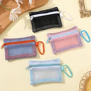 1pc Transparent Mesh Makeup & Toiletry Organizer Bag - Durable Nylon Square Cosmetic Case with Zipper Closure, Flat Compact Design & Carry Loop - Multi-Color Options for Travel, Daily Use, Gym, School, Work - Stylish & Portable Storage Pouch