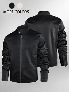 Men's Motorcycle Leather Jacket Stand Collar Casual Slim Fit Leather Coat western outfits bomber jacket
