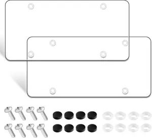 License Plate Protector 2 Pack, Clear License Plate Cover 12.08 * 6.02 Universal, Plate Cover for  Plastics,  Frame Cover Shield with Screws Transparent Spacers Screw Caps by