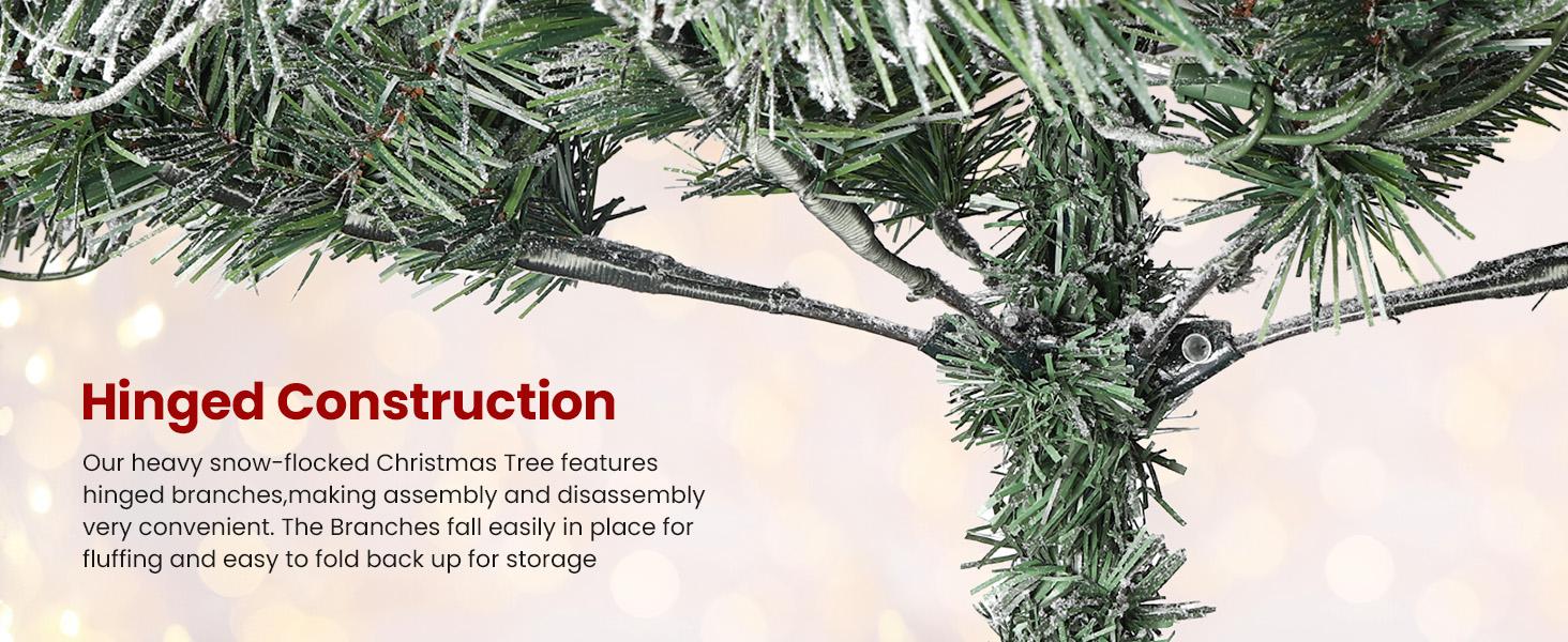 SHareconn 2025 4/5/6/7.5/9FT Pre-lit Warm Lights Snow Flocked Artificial Christmas Tree with Dense Branches, Deluxe Design, Ideal Holiday Decoration
