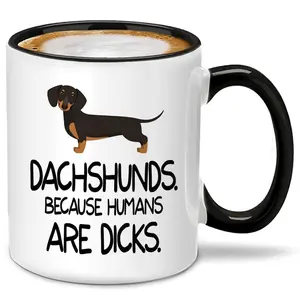 Funny Dachshund Mug, 11oz Ceramic Coffee Cup for Dog Lovers, Unique Birthday Gift for Him Her Friends Coworkers Men Women