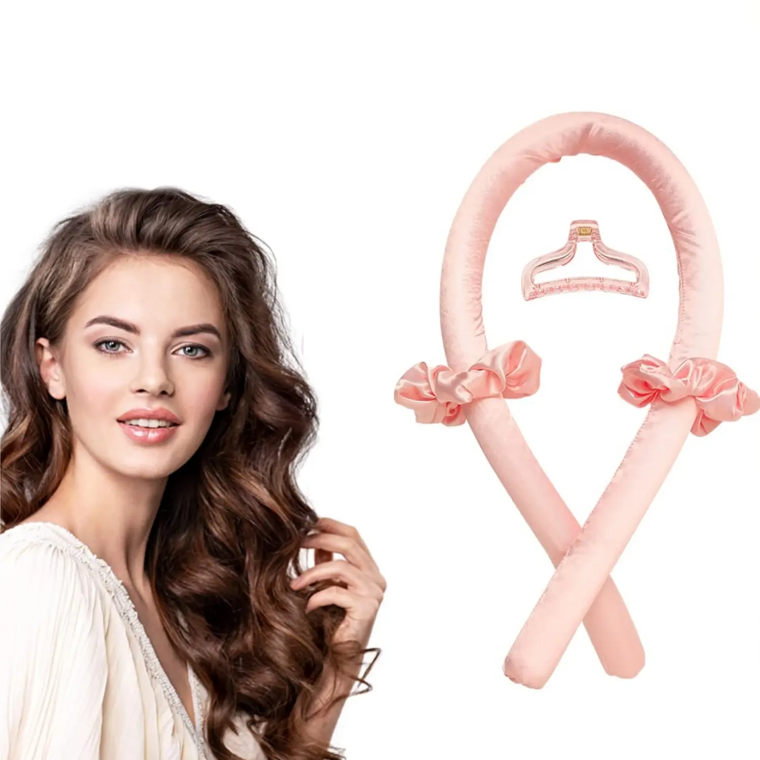 39.4" Long Heatless Curling Rod Silk Headband,  Curl Ribbon with Hair Clips and Scrunchies Overnight Hair Wrap Curls Styling Kit for Long and Medium Hair Haircare