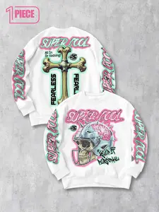 Fall outfits,Men's Fall Crew Neck Fitted Knit Long Sleeve Sweatshirt, Skull Graphic Design, Perfect for Halloween Theme, Casual Daily Wear & Party Style, Knitwear