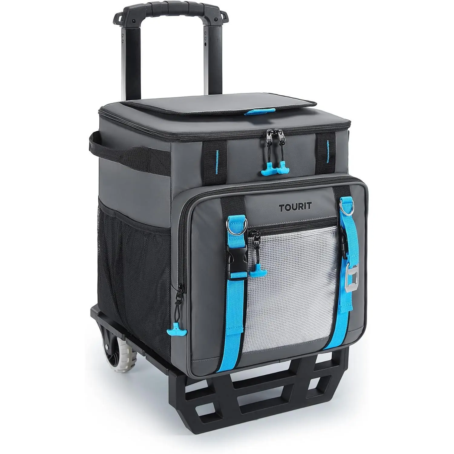 Collapsible Cooler with Wheels, Insulated Rolling Cooler with All-Terrain Cart, Waterproof Soft Sided Cooler Bag for Beach, Picnic, Camping, Shopping, Travel