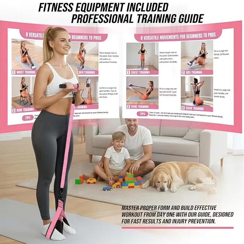 Adjustable Tubular Pedal Resistance Band with Handles & Footrest Device (30-40-50 lbs) - Tension Band for Core Pilates, Full-Body Training, Portable Fitness Equipment