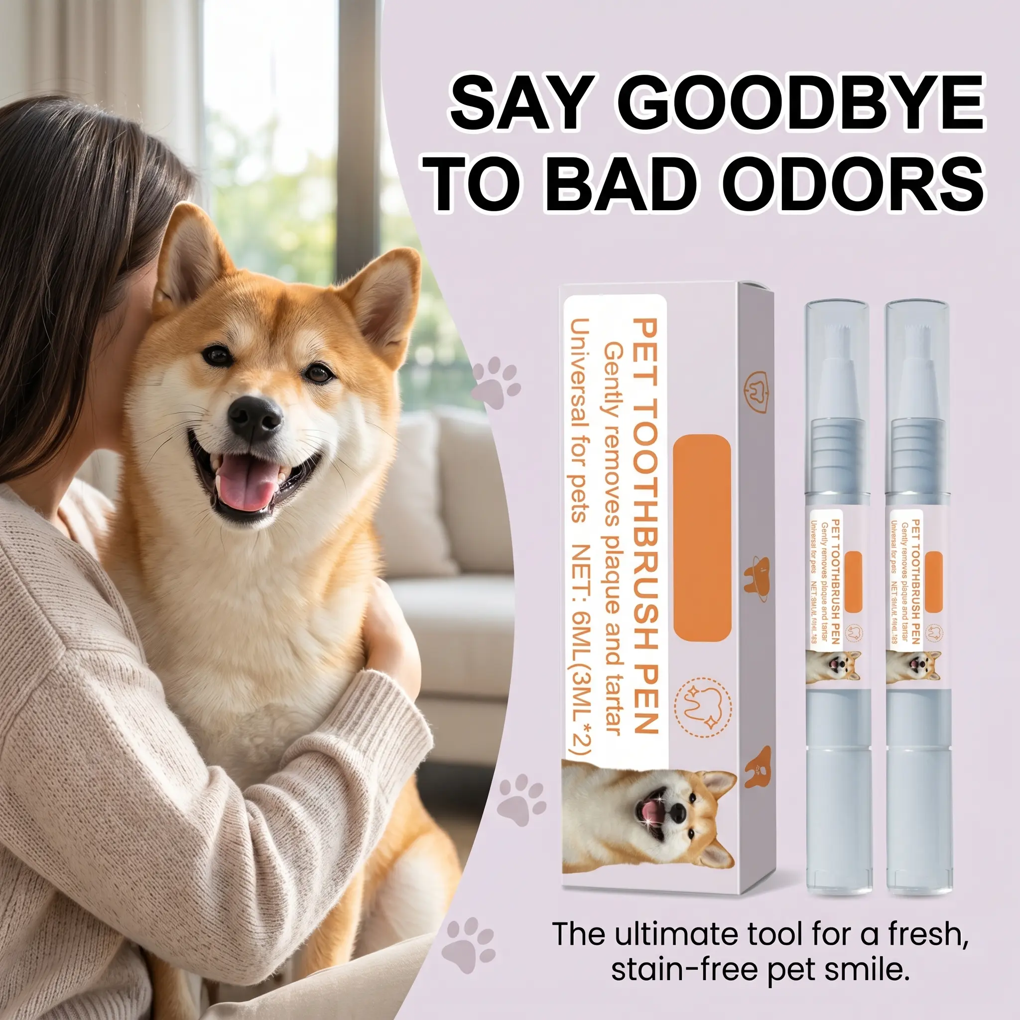 Dog Oral Care 2-Pack Pet Toothbrush Pen Kit - Natural Plant Extracts Formula (0.2 fl oz), Tartar Plaque Remover, Gentle for Sensitive Gums/Teeth, Natural Mint Freshness, On-the-Go Portable Dental Tool