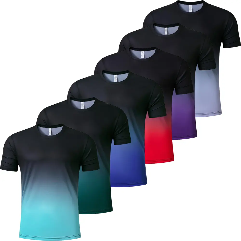 Men’s Gradient  Short Sleeve Round Neck Tee Summer Tops Quick Dry Active Crew Neck T Shirt - Athletic Running Gym Workout Tee Tops Quick-Dry T-Shirt Casual Fitness Breathable Fitness Sport Outfits compression shirts workout tops