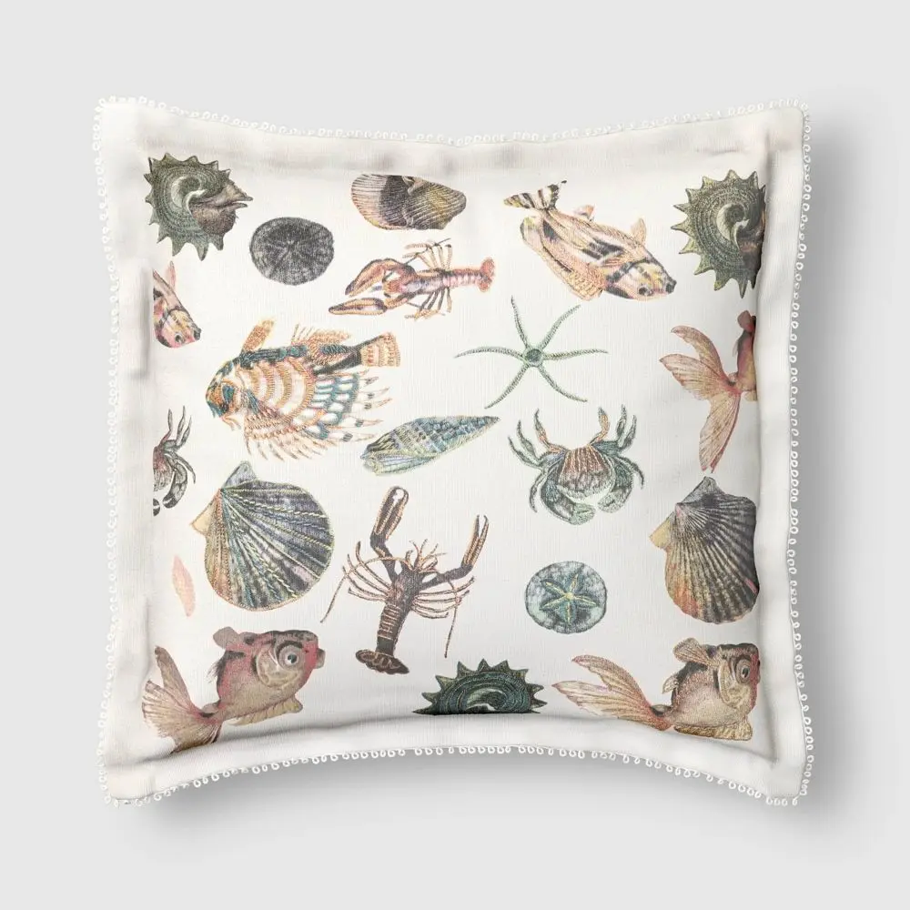 18"x18" Sea Life Embroidered Flange Outdoor Throw Pillow - Threshold designed with Studio McGee