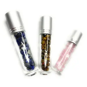 10ml Roll On Bottle With Gemstone Rollerball and Crystal Chips Inside for Essential Oils