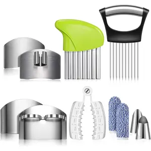 11 count Finger Guard Set for  Include 4 Stainless Steel   Protector 2 Thumb Guard Protector 2 Finger Cots  Butter Lettuce Crinkle  Onion Holder Slicer Mandoline Slicer