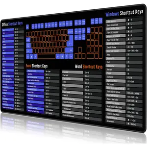 Excel Shortcuts Cheat Sheet Desk Pad Mat Large Mouse Pad with Non-Slip Rubber Base Quick Reference Guide for Office Home PC 16x32 in Neoprene