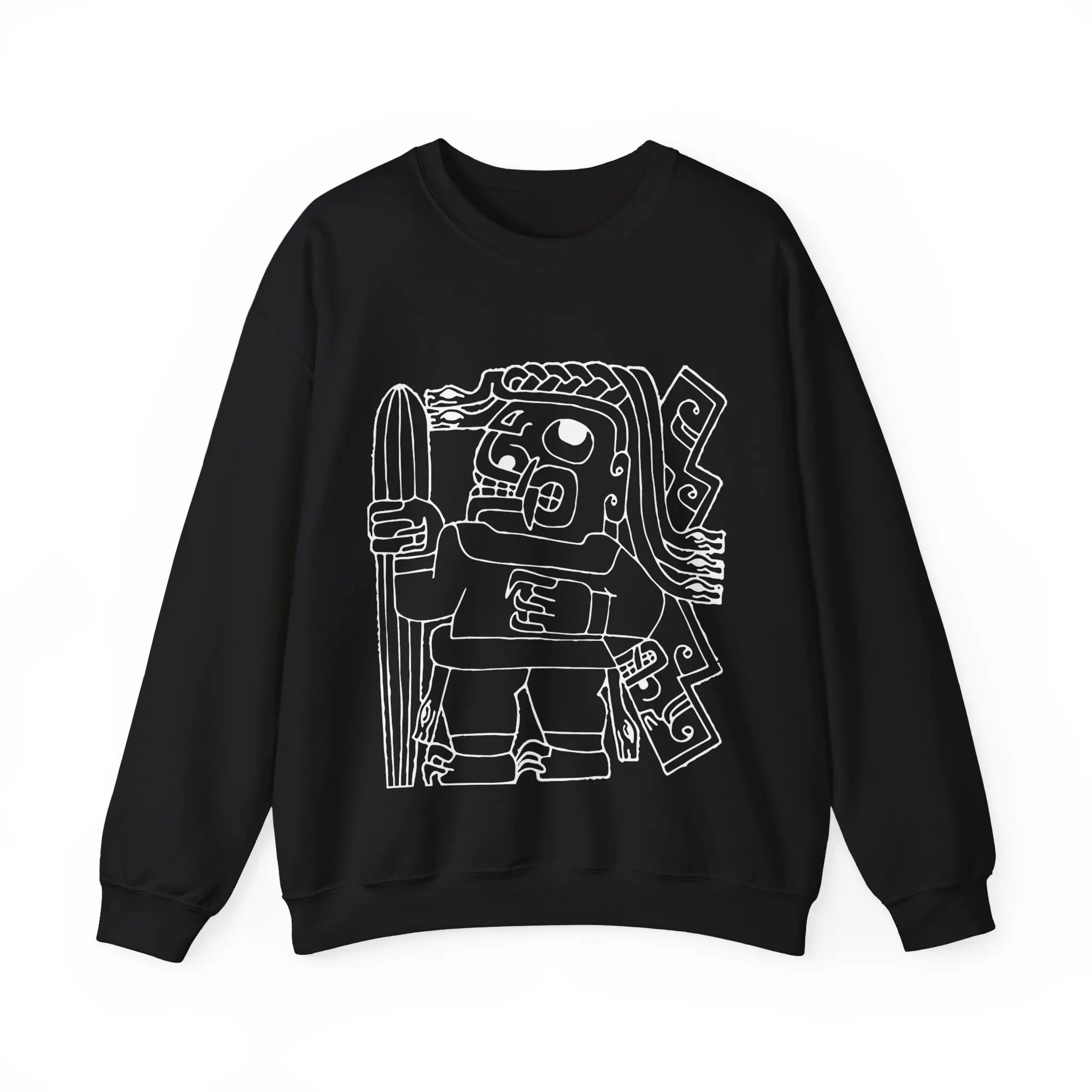 Chavin Stela of the Cactus Bearer, Ancient Peruvian God, Unisex Crewneck Sweatshirt