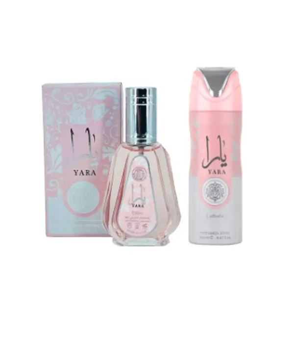 Lattafa YARA Cosmetic Multi-Pack Spray Fragrance Set - 50ml Spray Fragrance, 6.67oz Body Deodorant, Ideal for Body Care, Gift-Worthy with Captivating Aroma