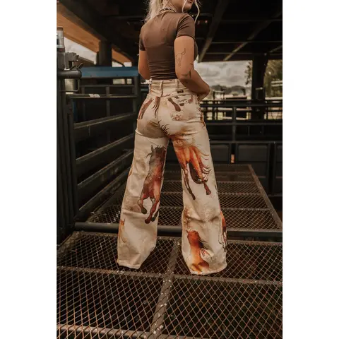 Wrangler Women's High Waisted Cotton Denim Jeans - Lainey Wilson Punchy Wild Horses Design, 2% Elastane, Western Clothing, All Seasons