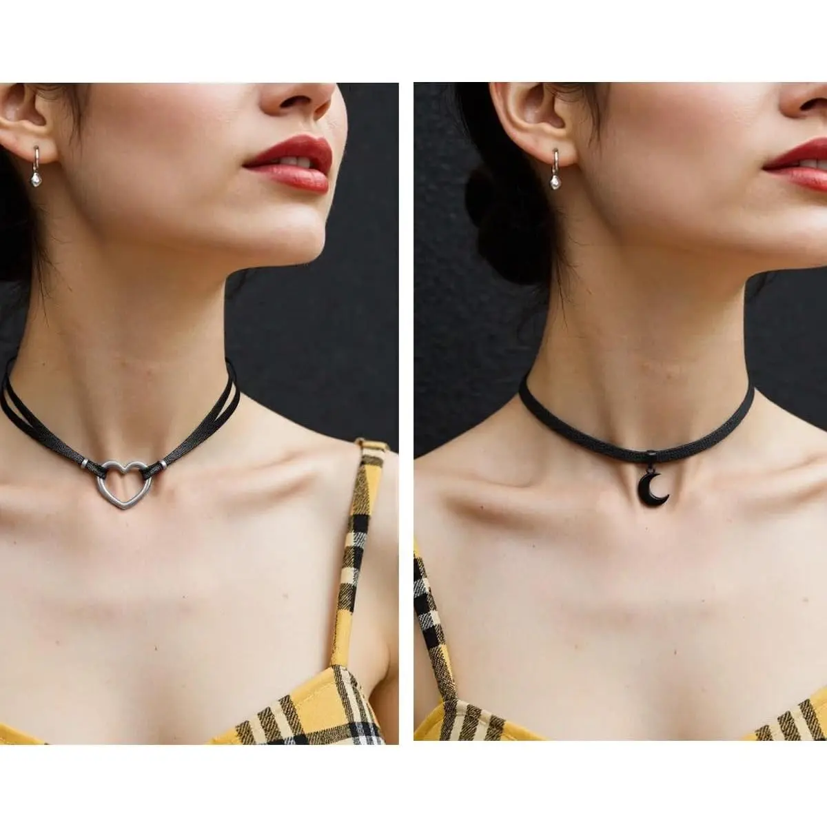 5 PCS Necklaces Choker Set Gothic Boho Moon Necklace, Moon Necklaces for Women,Love Heart Choker Necklace Adjustable,Leather Cord Collar Necklace Jewelry for Women