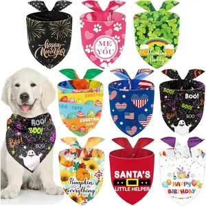 9 Count Holiday Dog Bandanas Halloween Dog Bandanas Thanksgiving Christmas Dog Scarf Adjustable Large Pet Scarf Washable Dog Scarves for Dog Costume Supply
