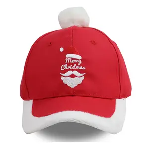 Merry Christmas Hat Unisex Adult Vintage Adjustable Cotton Xmas Santa Baseball Cap Embroidered Red