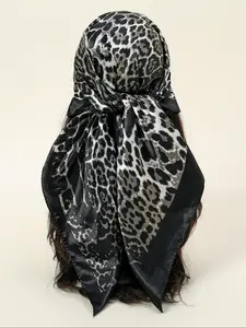 Leopard Print Square Scarf, Fashionable Soft Satin Scarf for Women, Casual Versatile Scarf for Daily Wear, Fashion Accessories for Daily Wear
