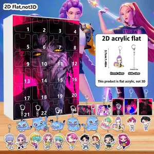 2D Acrylic Keychains Set of 24, Cute Character Designs, Artistic Dark Colors, Perfect for Backpacks and Keys, Festival and Party Gifts