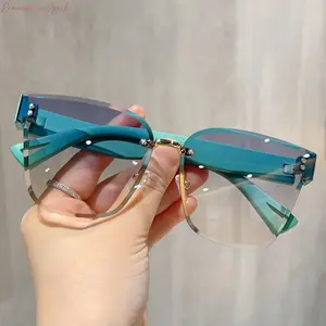 Vintage Frameless Ombre Square Sunglasses, Trendy Retro Fashion Shades with UV Protection, Lightweight Stylish Eyewear Perfect for Daily Outfits, Beach Trips, Travel, Street Style & Outdoor Activities tiktokshopspringglowup