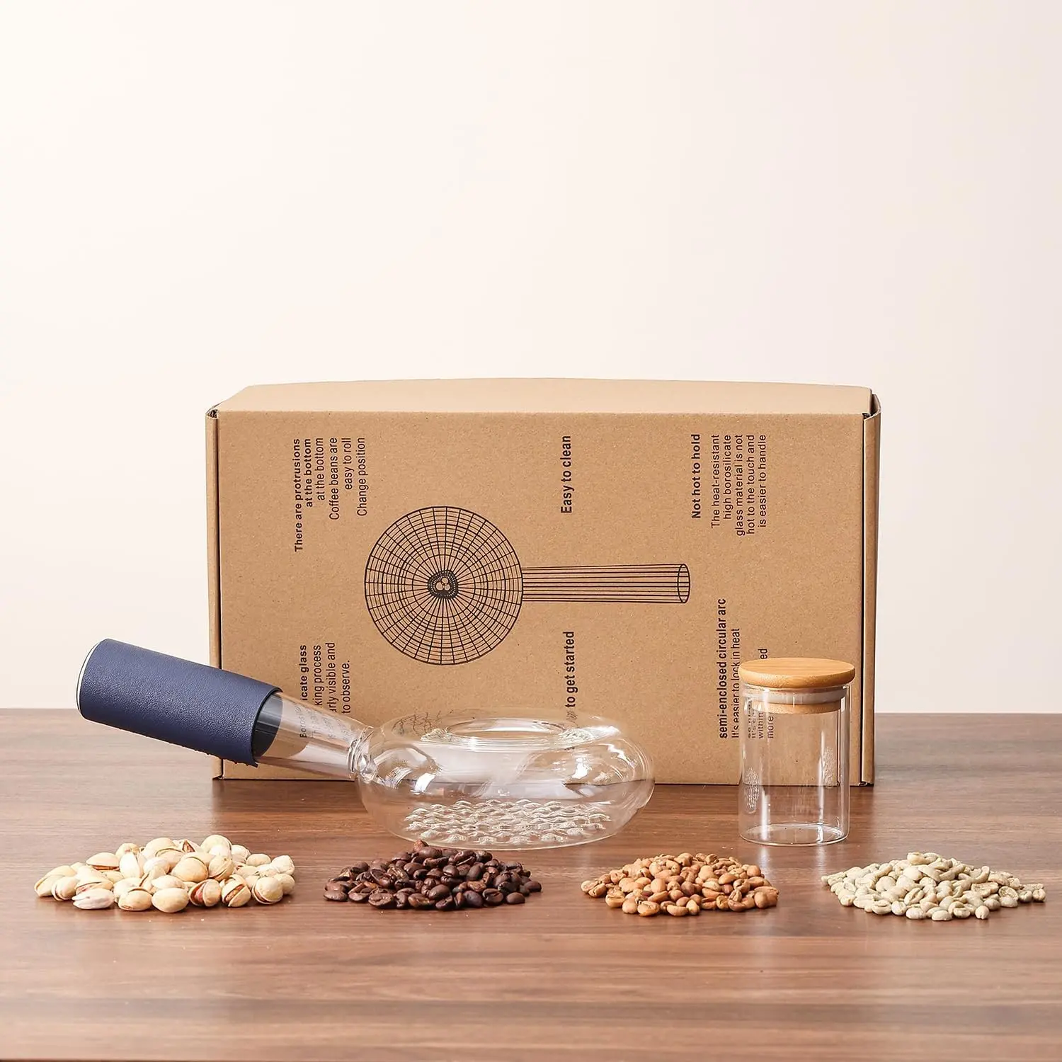 Portable Glass Coffee Bean Roaster, 11.8 x 5.9 x 3.5 | High Borosilicate Glass, Manual Home Roasting Kit, Small Batch Roasting, Nuts & Coffee Beans, Stove-Safe