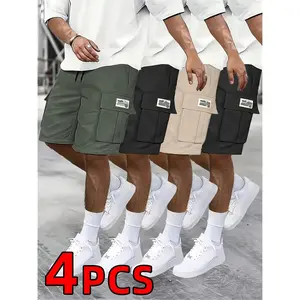 essential shorts，shorts for the summer，men shorts，shorts for summer，4-piece set of men's shorts, casual loose-fitting work pants with large pockets, summer trendy straight-leg knee-length shorts, couple's basketball pantscargo shorts