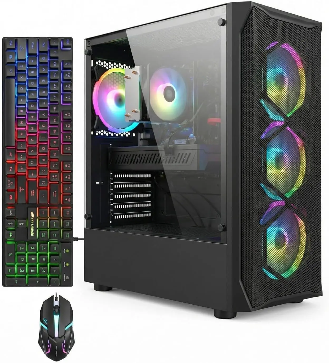 STGAubron Gaming PC Desktop Computer, Intel Core i7 up to 3.9GHz, Radeon RX 5500XT 8G, 16GB RAM, 512GB SSD, WiFi 6, BT 5.2, RGB Fan x 4, Windows 11 Home