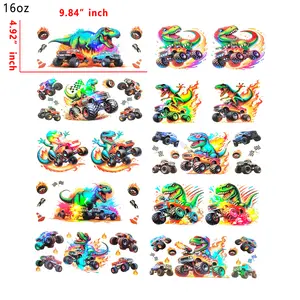 (F6) Holographic 10pcs Dinosaur UV DTF Cup Wraps for 16OZ tumblers Waterproof Acrylic Wraps for Cups Glasses &Smooth Objects Vivid Colors Strong Adhesion CustomizableStickers Decal Sticker Art Crafts Kit