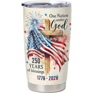 ShinyKT Detalles 250th Anniversary USA Tumbler For Women Men - One Nation Under God 20 Oz Insulated Stainless Steel Tumbler with Lid - Ideal Independence Day 4th of July Gifts for Friends, Coworkers