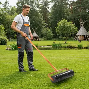 Ubesgoo Lawn Aerator Heavy Duty Garden Tool Kit, Rolling Aerator Lawn Tool,  Grass Aerator & Garden Tools for Aeration & Soil Health, Orange & Black