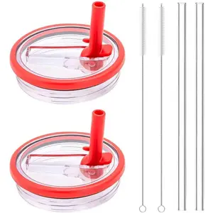 40 oz Tumbler Flip Straw Lid Replacement - Compatible with  lid replacement 40 oz. Pack of 2. (red)