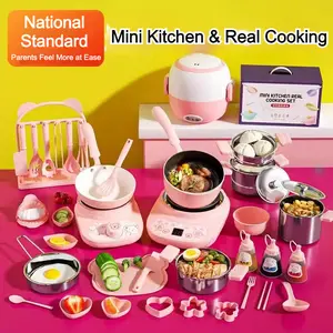 Mini Children Kitchen Toy Set with Real Cooking Tools 48/52/60 pcs Upgraded Anti-Scald Safe Material Simulation Utensils Birthday Gift for Boys Girls National Standard Food-Grade Material