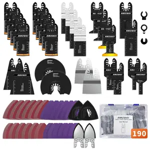 190 Metal Wood Oscillating Tool Blade, Titanium Oscillating Saw Blades with Sandpaper, Quick Release Multi Tool Blades Kits Compatible with Dewalt Ryobi Milwaukee Rockwell Fein Makita