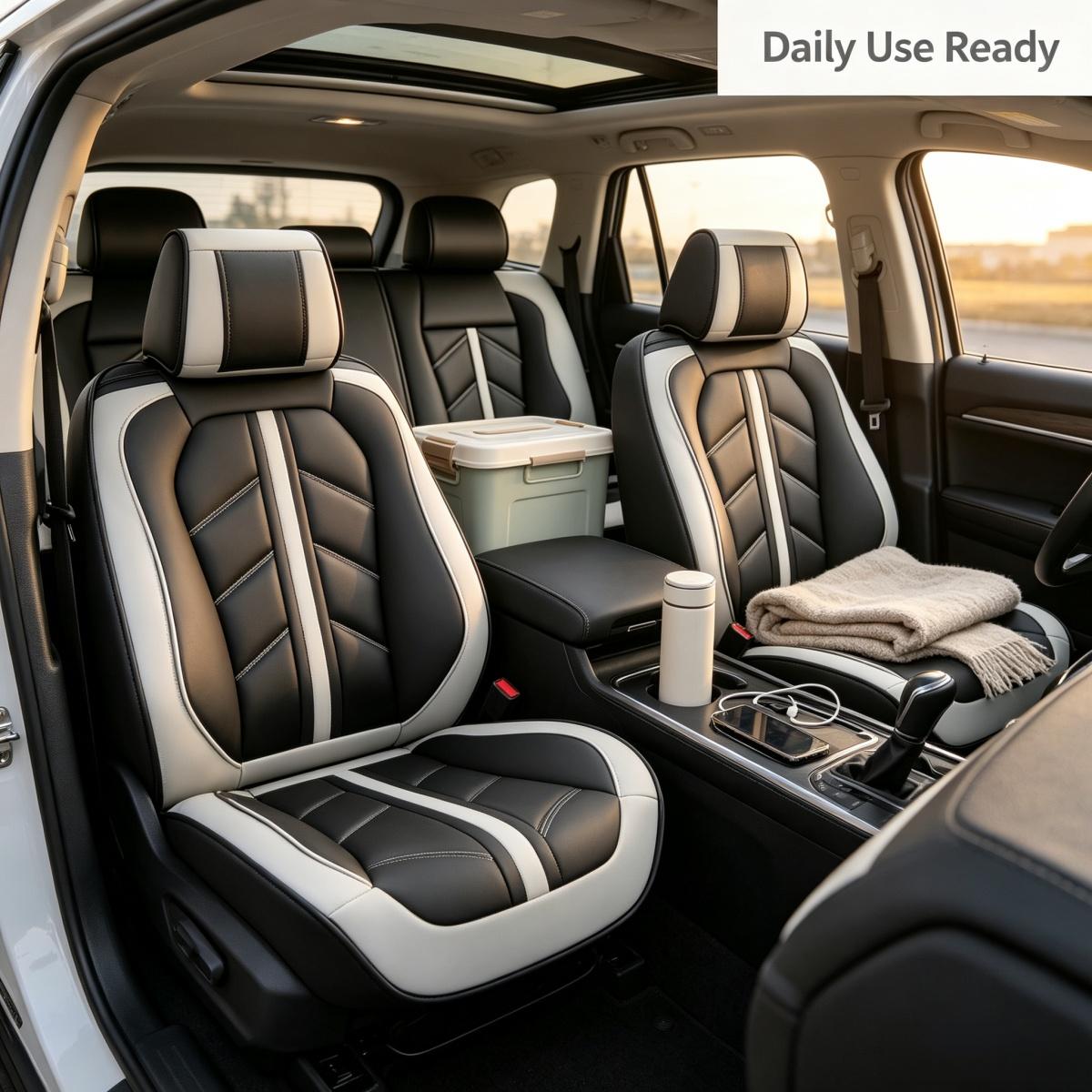 For Dodge Dart 2013-2016/ Nitro 2010-2020 Car Seat Covers, Premium 3D PU Leather 5 Seat Covers Full Set with Storage Pockets, Waterproof Breathable Non-Slip Car Front Rear Seat Cushion Protector Mats, Rear Split Fit 40/60 40/20/40 50/50 ﻿ ﻿