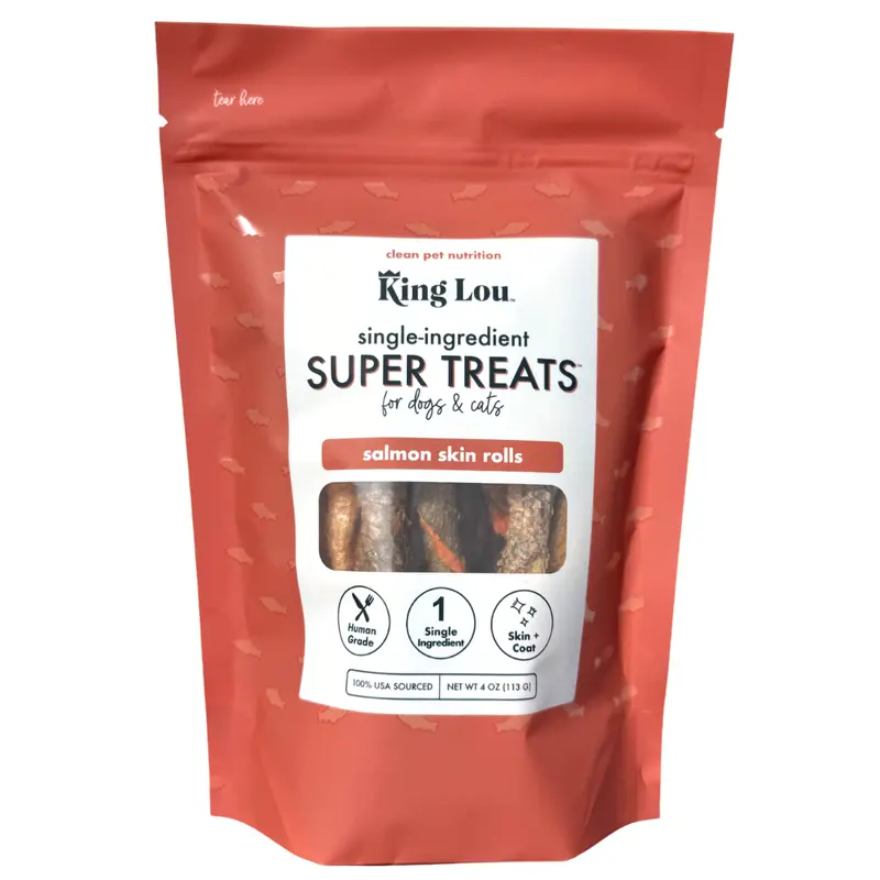 King Lou Wild-Caught Salmon Skin Rolls - Single-Ingredient Treats for Dogs and Cats, 100% USA, Human-Grade Freeze Dried Raw, Naturally Rich in Omegas to Support a Healthy Skin & Coat