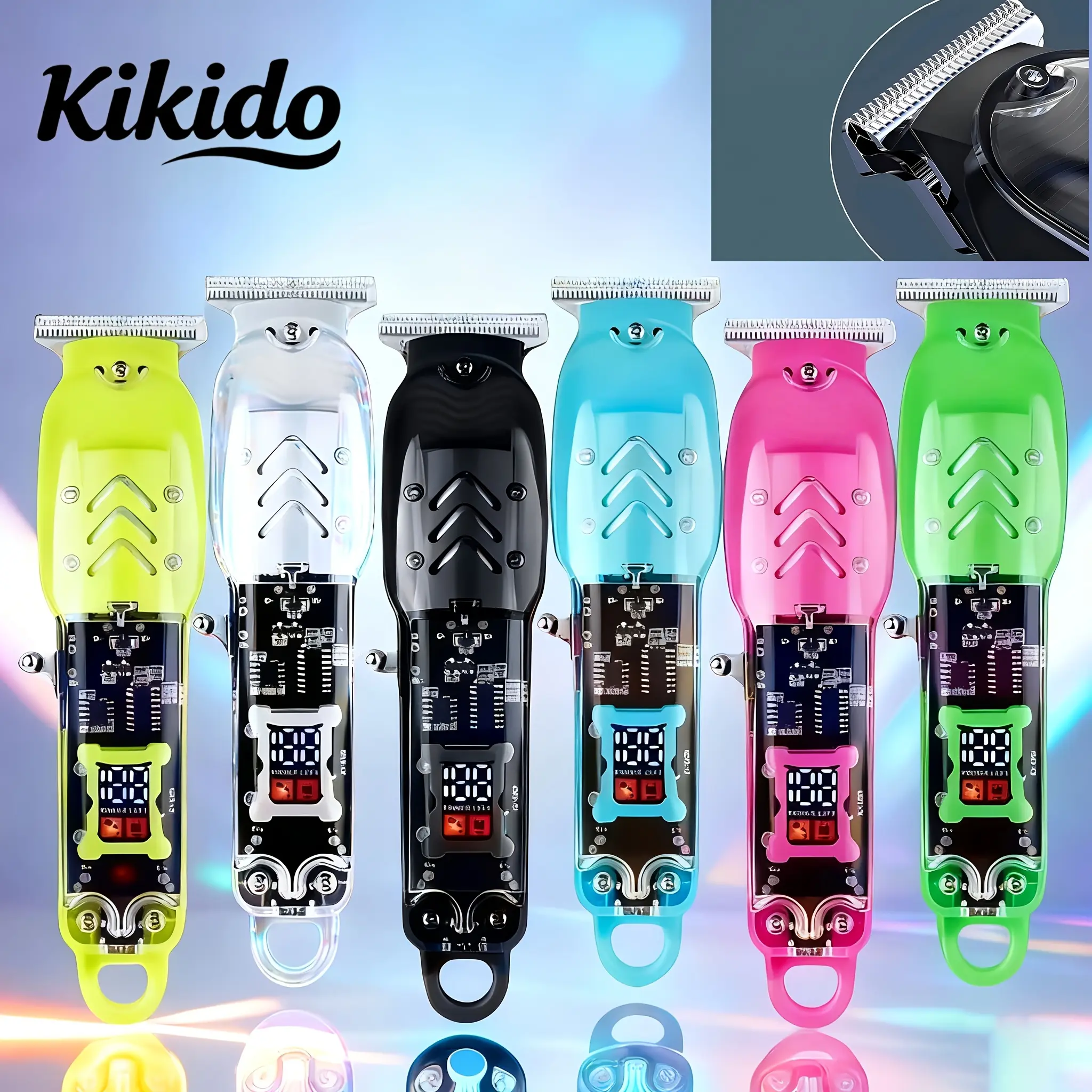 Kikido See-Through Electric Hair Clipper for Home Barber Use – USB Rechargeable LED Power Display Colorful Transparent Body Precision Cutting