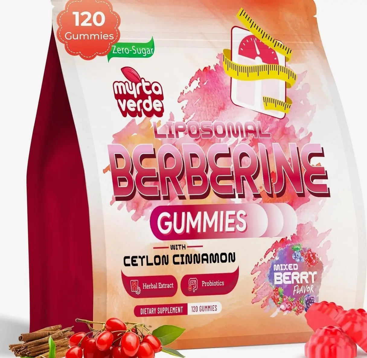 2000mg Liposomal Berberine Supplement Gummies | High Potency Berberine HCI Activates AMPK with Ceylon Cinnamon | Advanced Absorption | Zero Sugar Mixed-Berry | 120 Count