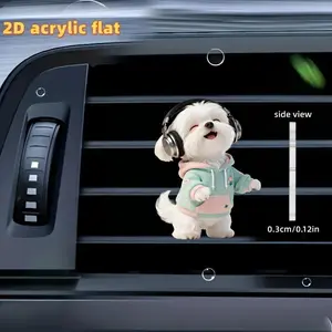1pc 2D Flat Cute Maltese Dog Car Vent Clip Air Freshener - Odorizing Car Fragrance, Odor Neutralizer, Fragrance-Free with Odorless Sponge Pads, Refillable for DIY Scent, Vehicle Interior Dashboard Decor Gift