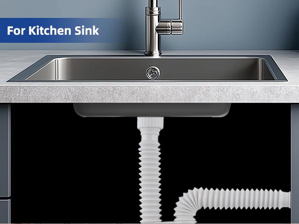 Hibbent 2 Pack 1-1/2" P-Trap Pipe, Flexible Sink Drain Pipe with 4 Rubber Sealing Rings, Expandable Drain Tube 11"-34.5" P Trap Tubing for Kitchen, Bathroom, Garbage Disposal, 1-1/4" Adapter, White