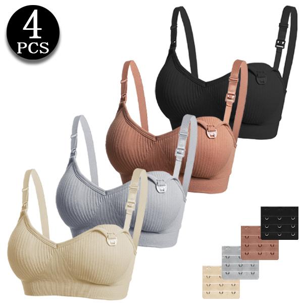 4 PCS Nursing Bras with One-Handed Clasp & Adjustable Back Hooks ...