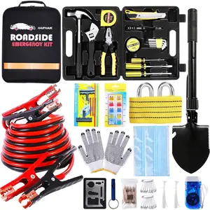 Car Emergency Kit, Emergency Roadside Kit for Car, Car Accessories for Women or Men, Car Safety Kit with 11.8 FT Jumper Cables, Tow Strap, Folding Survival Shovel