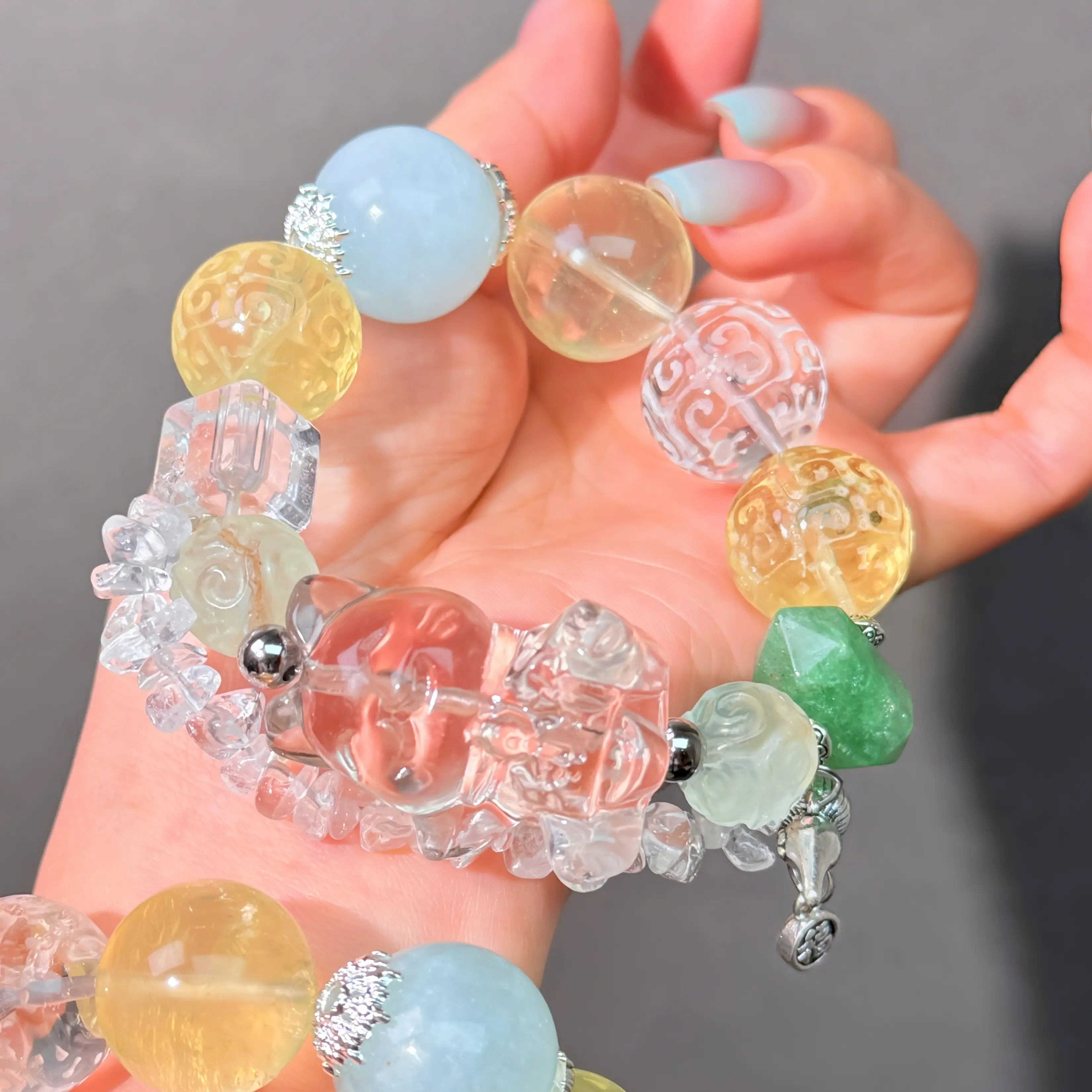 056 Aquamarine Citrine Clear Quartz Lucky Charm Bracelet Energy High Quality Fashion Jewelry Feng Shui Beads Magnetic Gift