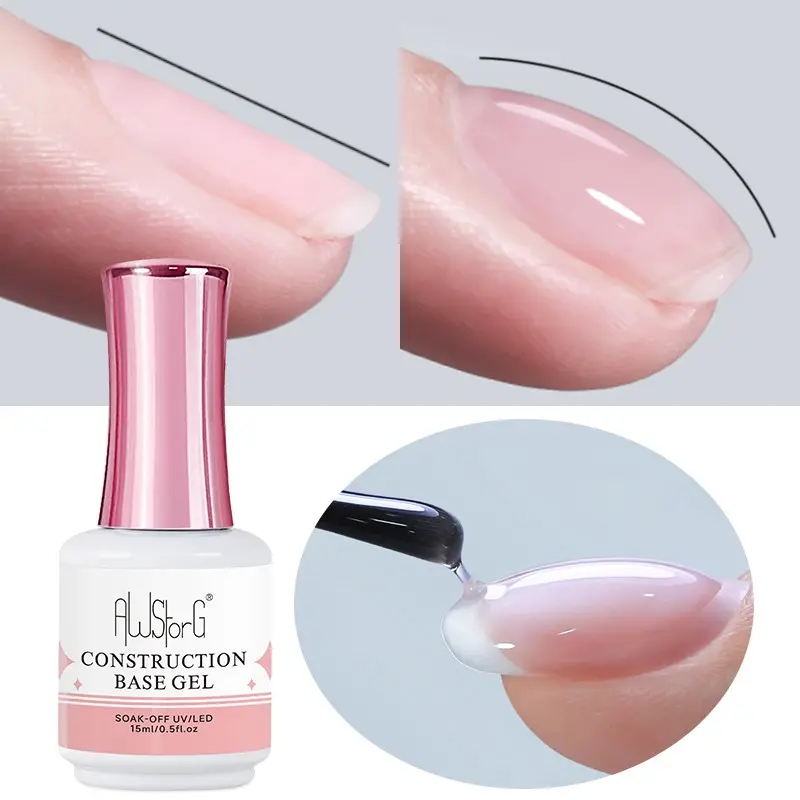 AWStorG 15ml Construction Base Gel, 2-in-1 Base Builder Function Gel for Nail Art, Transparent Self-leveling Hard Gel Polish, LED Long-Lasting Manicures, Uv Light Gel, Builder Gel Nails, Manicure Gels, Nail Art Products