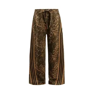 Thesupermade Suede Leopard Textured Webbing Design Hip-hop Wide-leg Pants