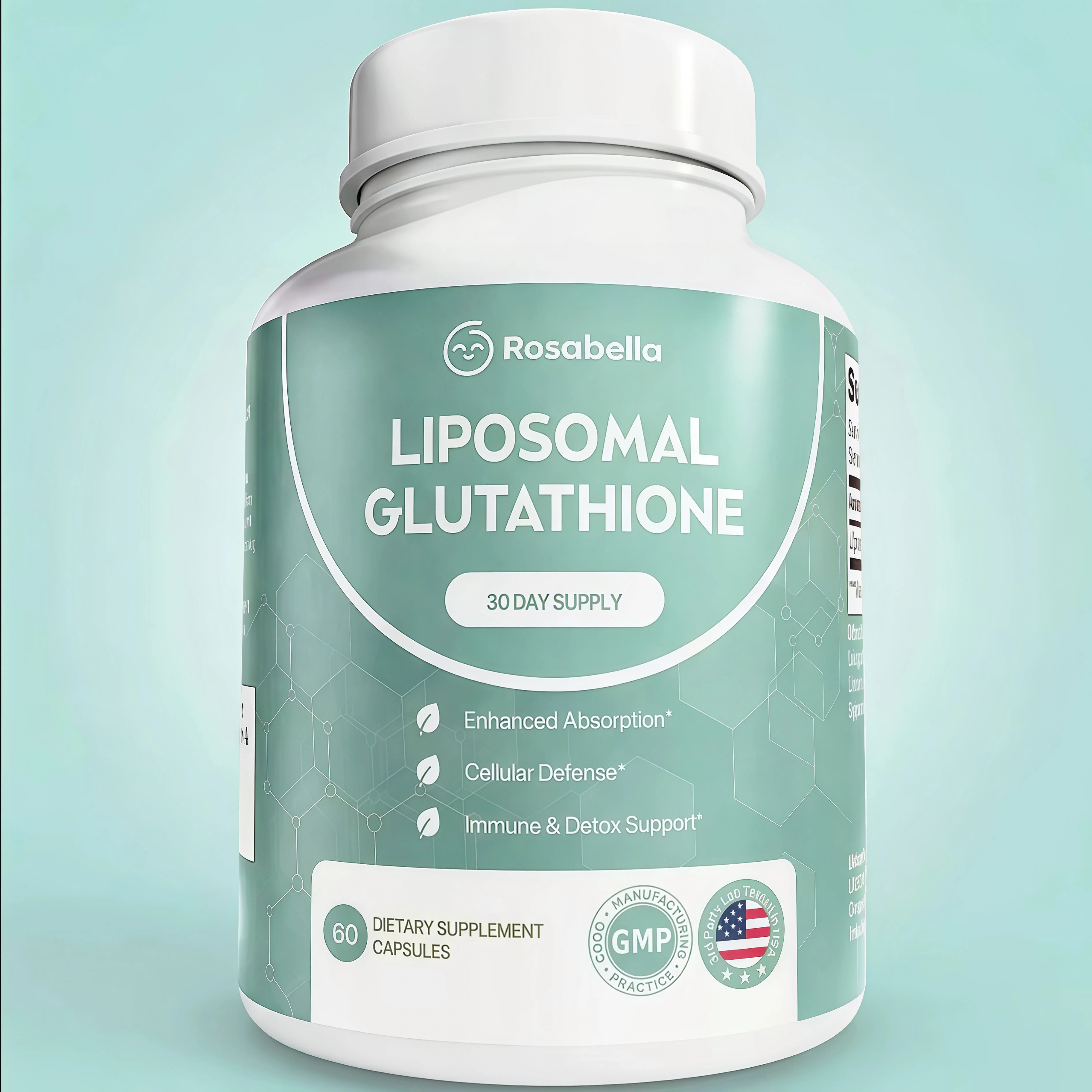 Liposomal Glutathione Capsules PL– Skin Glow, Immune & Detox Support (60 Count) - Rosabella
