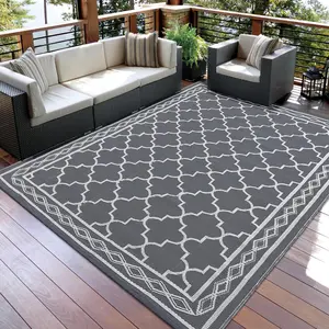 GARVEE Outdoor Rug for Patio Clearance, 10'x14' Waterproof Large Camping Mat, Reversible Plastic Straw Rugs for RV, Camper, Balcony, Backyard, Picnic, Deck (Grey/White)