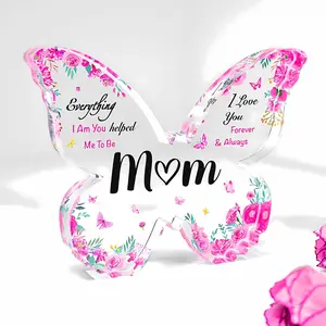 Cute Floral Butterfly Mom Acrylic Plaque, Pastel Mother's Day Gift From Daughter Son, Home Decor Desk Table Ornament, Acrylic Desktop Decoration, Novelty Desk Decor
