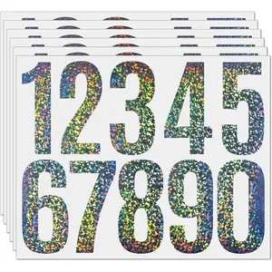 3 Inch 0-9 Reflective Number Stickers - 6 Sheets Waterproof Vinyl Self-Adhesive Large Numbers for Outdoor Signs, Mailbox Address, Vehicles, Helmets, Safety Labels & Windows