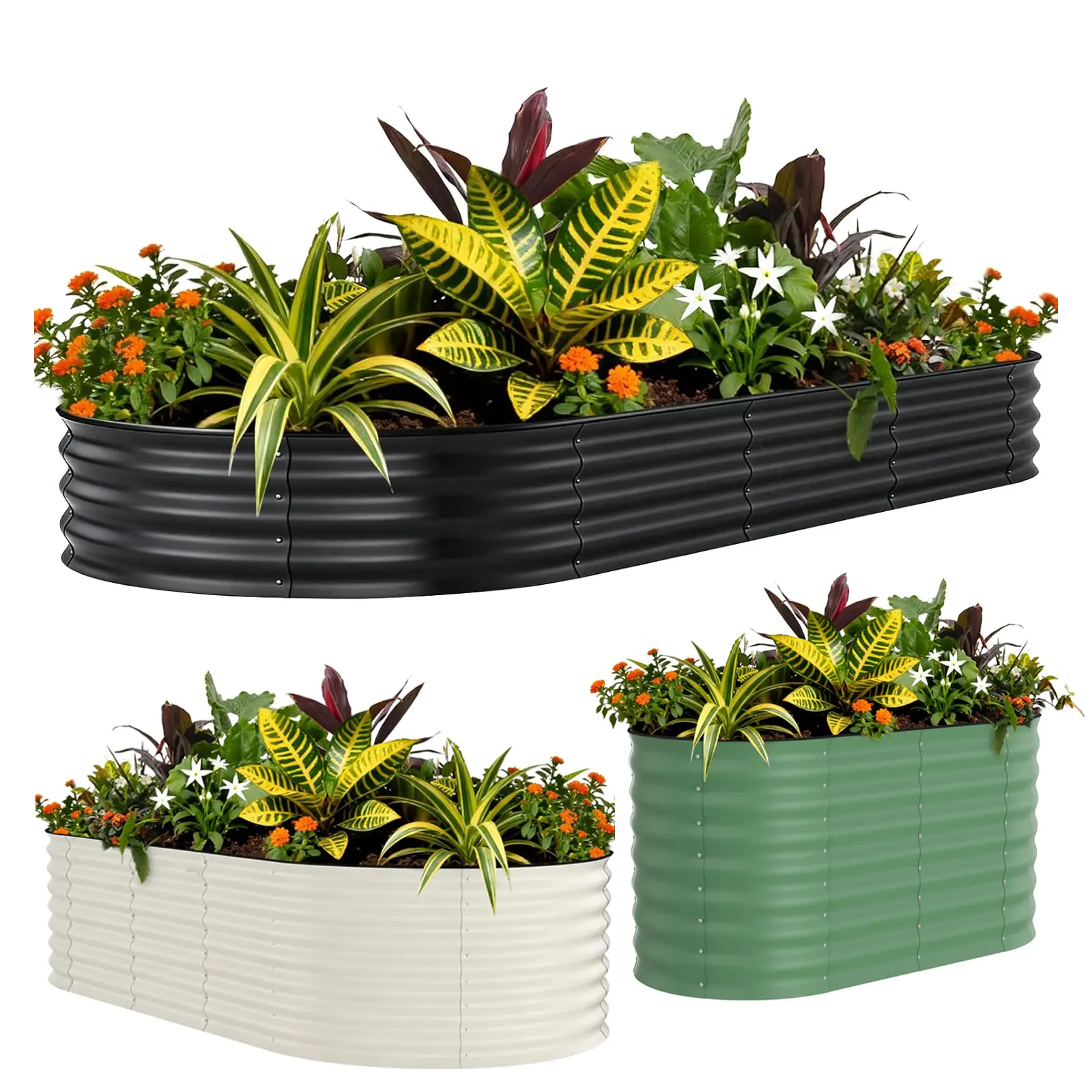 Galvanized Raised Garden Bed, Oval Metal Planter Box with Anti-Cut Safety Edges, 359 Gallons Rust-Resistant Deep Root Planter for Outdoor Vegetables, Flowers, Herbs, Gary