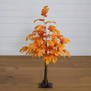 3' Pre-Lit Autumn Maple Artificial Fall Tree with 80 Warm White LED Lights